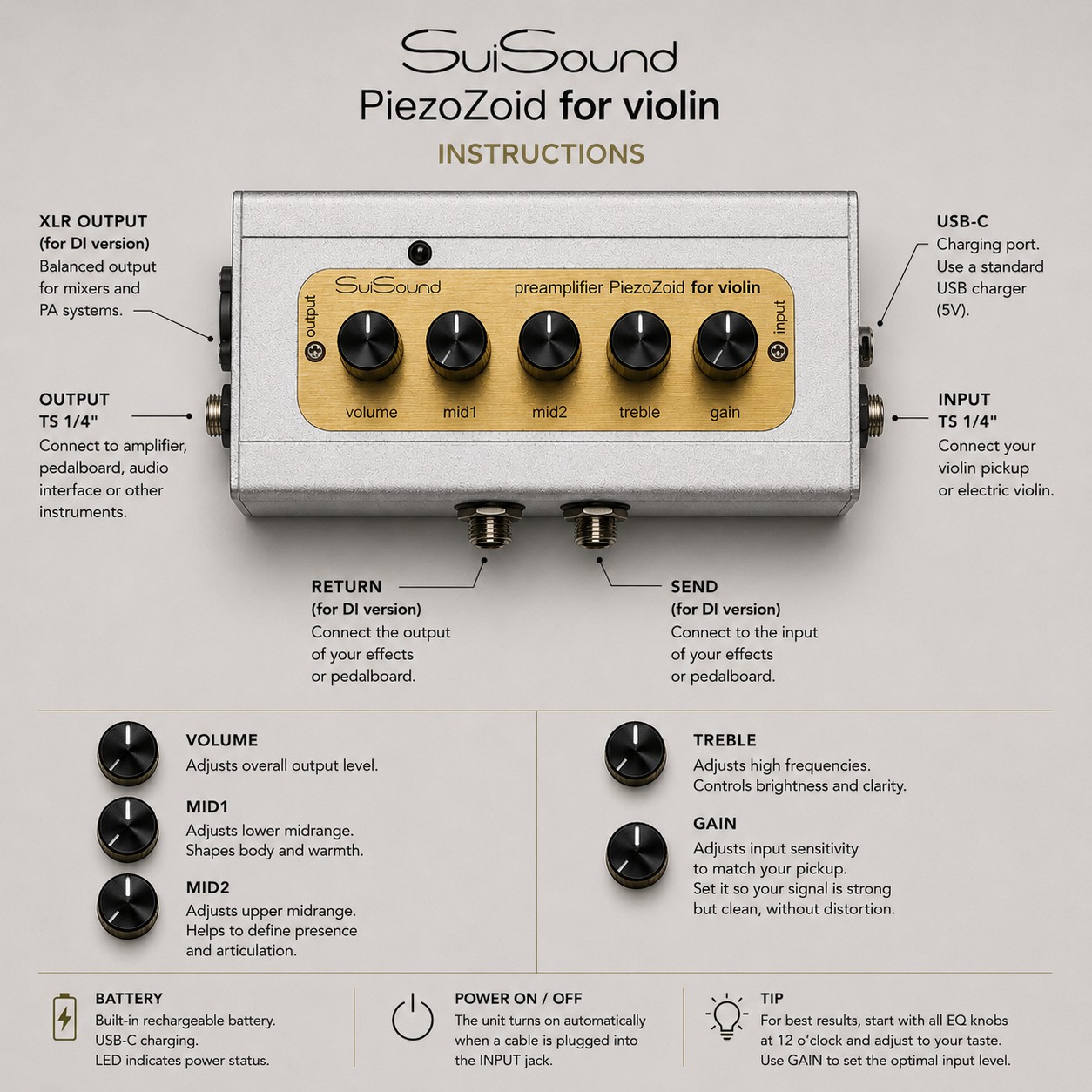PiezoZoid – High-Impedance Piezo Preamp for violin - SviSound
